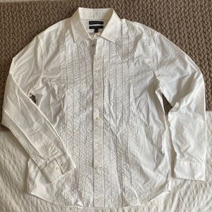 Banana Republic Men M White Untucked Standard Fit Long Sleeve Tuxedo Detailing